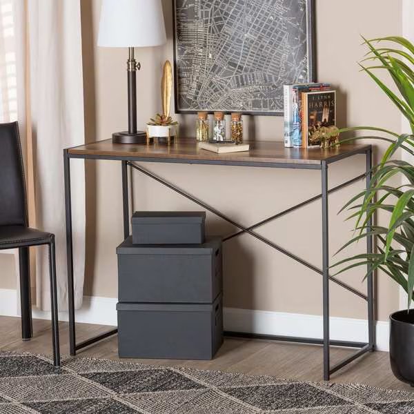 39.4 W X 29.5 H, Walnut Brown/Black, metal, laminated particle board, Baxton Studio, Mfr#: 206-12089